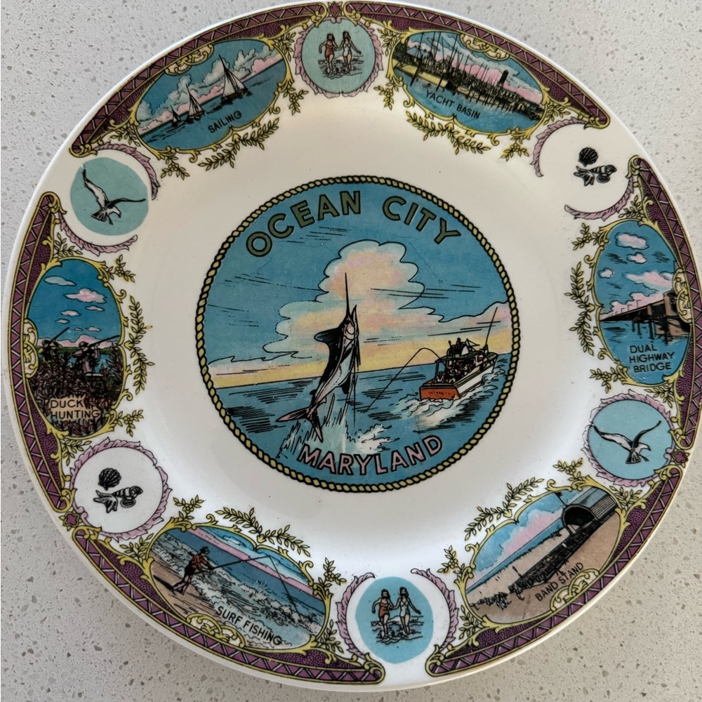 Vintage 1950s Ocean City, MD Collector’s Souvenir Plate